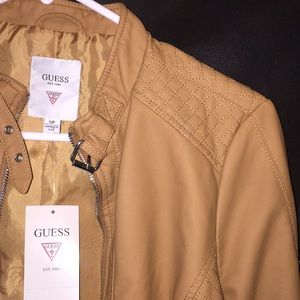 GUESS womens faux leather tan jacket POSH